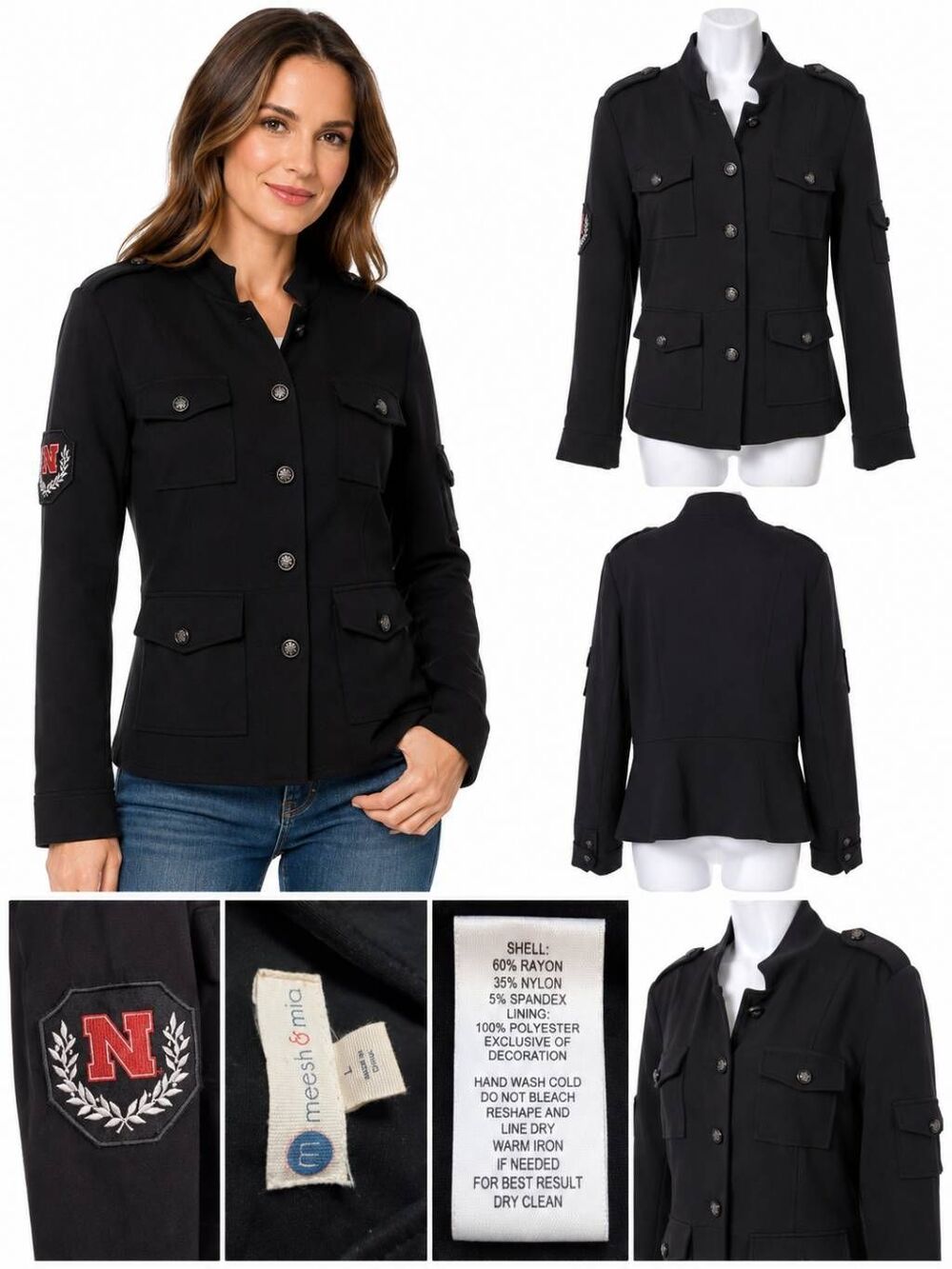 Meesh & Mia Nebraska Huskers Black Utility Jacket Military Style Women’s L